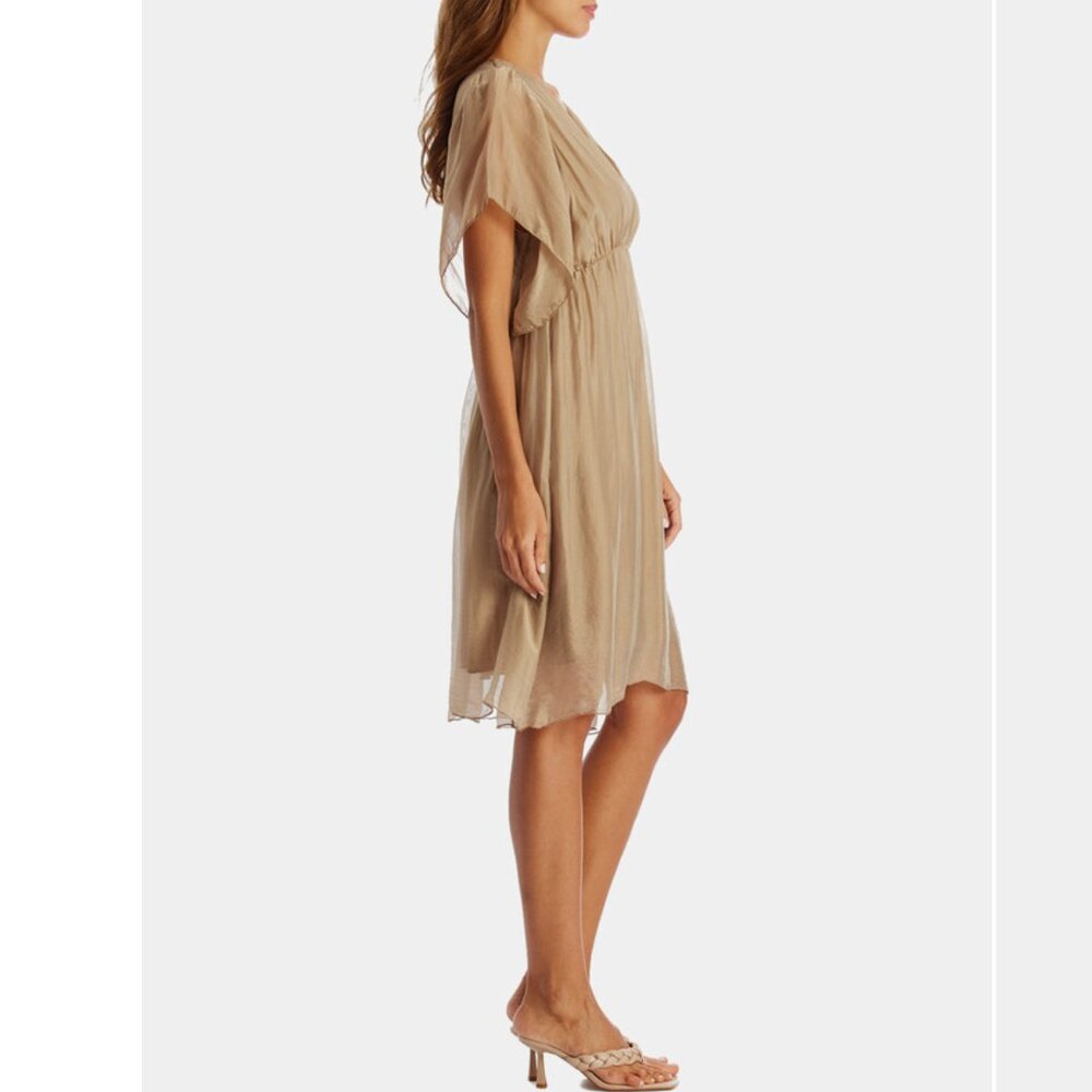 Aquarius (by Scandal Italy) Women's Silk Cocktail Dress In Mocha/Tan - One Size - Picture 6 of 10